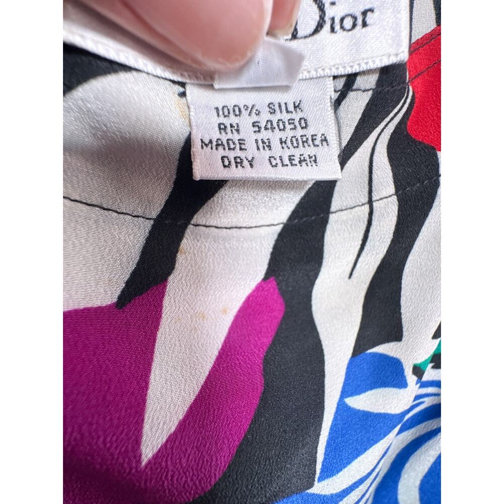 Vintage Christian Dior Silk Tropical Floral Shift Dress Size 14 - Picture 4 of 16